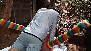 oh damn that latina stuffs her outdoor pussy with a huge dripping sex toy!