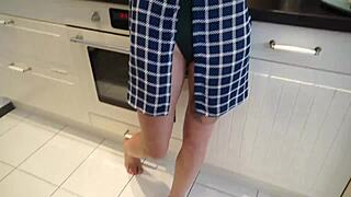 hot neighbor bent over kitchen counter takin rough doggystyle pounding quickie cum explosion