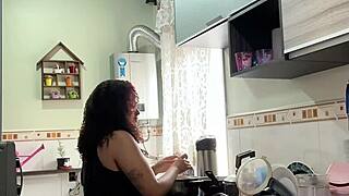 yo chubby latina why you cooking in just panties with that fat jiggling belly and ass?