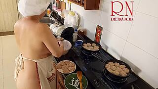 Regina noir cooks naked as nudist housewife maid