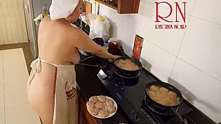 Regina noir cooks naked as nudist housewife maid