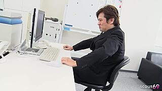 japanese secretary's saggy tits in pantyhose seduces coworker for office creampie 😈