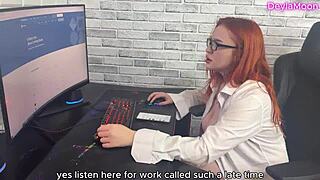 Stepmom wakes me up during work and teaches trading in sexy office vibe episode 26