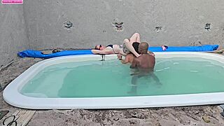 i jerked off poolside then creampied two sexy lingerie babes