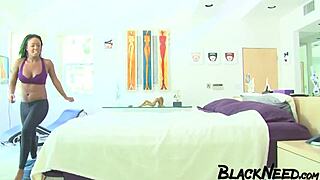 Black masseuse's juicy ass takes massive cum load after rough pounding