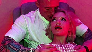 whoa, petite blonde teen stripper gags on big cock before cumshot