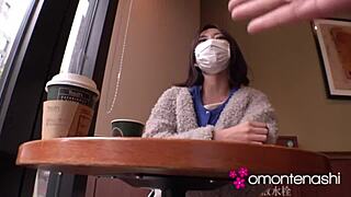 mayumi flashes her wet hairy pussy and small tits as exhibitionist housewife