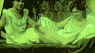 detailed vintage lesbians passionately licking hairy pussies in retro antique scenes