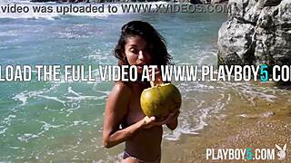 damn that tiny mexican teen carolina reyes looks so hot posing and stripping on the beach