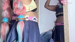 curvy ebony varesa preps her huge ass for genshin cosplay con
