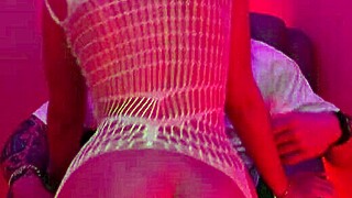whoa, petite blonde teen stripper gags on big cock before cumshot