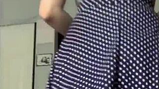 college cutie teases shaved pussy upskirt before creampie