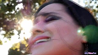 my big titted milf neighbor sucks my cock outdoors in stockings fantasy
