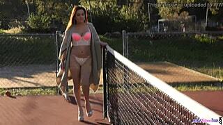 my big titted milf neighbor sucks my cock outdoors in stockings fantasy