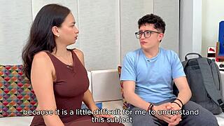 curvy colombian tutor with big natural tits fucked doggystyle by nerd student's monster cock