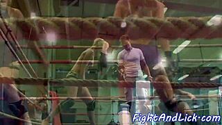 after lesbian wrestling these glamour european babes lick asses rimjobs and pussies in close up.