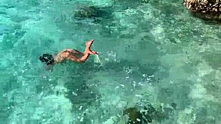 Monika Fox stops tour bus bares big tits swims naked beach