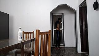 Stepdad strokes furiously spying stepdaughter bathroom striptease