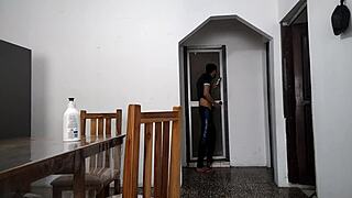 Stepdad strokes furiously spying stepdaughter bathroom striptease