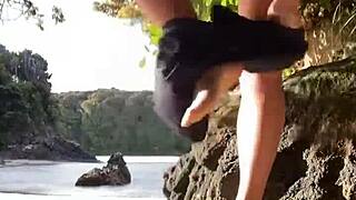 Asian Wanks Cock On Public Beach Outdoors