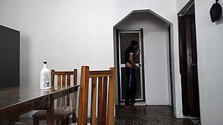Stepdad strokes furiously spying stepdaughter bathroom striptease