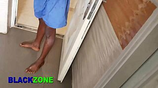 young guy enjoys fun kitchen playtime with his busty stepmom close up