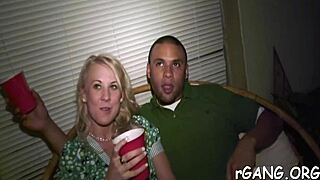 Guys ravish cute dancers in wild night club gangbang frenzy