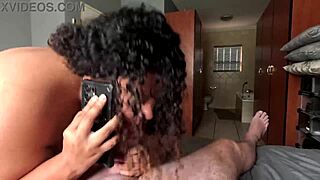 cheating ebony bbw slurps my cock on phone with boyfriend sloppy deepthroat?