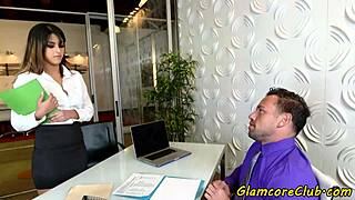 glamour pornstar model gets shaved pussy hammered in office