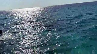 Monika Fox stops tour bus bares big tits swims naked beach