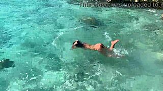 Monika Fox stops tour bus bares big tits swims naked beach