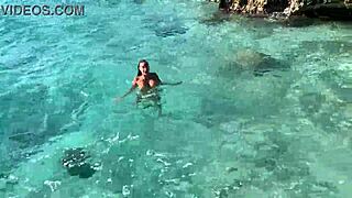 Monika Fox stops tour bus bares big tits swims naked beach