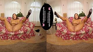 jenifer jane tempts her smooth pussy with thick dildo in vr solo play