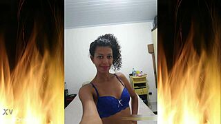whoops beautiful latina wife flashes her ass in blue lingerie homemade trailer... damn!