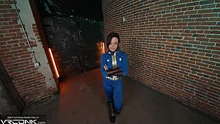 horny brunette lucy deepthroats monster cock then anal fucked in fallout cosplay pov riding pt 1
