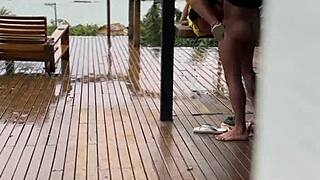 Wifebucket Captures Young Wife's Playful Porch Moments in Homemade Video, Teasing Everyday Charm