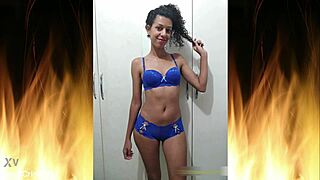 whoops beautiful latina wife flashes her ass in blue lingerie homemade trailer... damn!