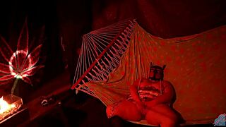chubby amateur fingers wet pussy moaning in tent hammock