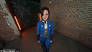 horny brunette lucy deepthroats monster cock then anal fucked in fallout cosplay pov riding pt 1