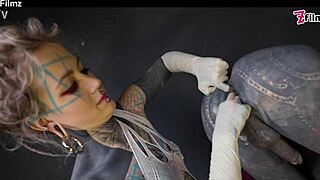 Tattooed Dominatrix Stretches Tranny Ass with Fisting Femdom
