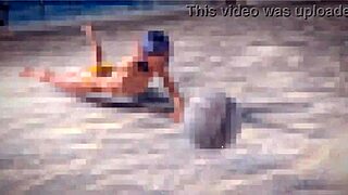 Petite Redhead Piercing Teases Topless Beach Ball Play With Thug