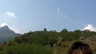 neglected brunette italian milf masturbates then fucked hard in forest by two horny european strangers