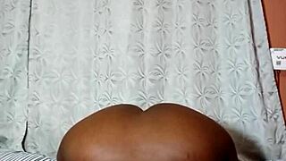 thick ebony roommate cleans her shaved fat pussy and huge ass in dorm bath