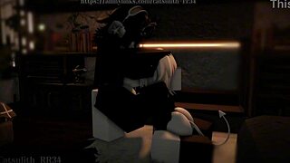 Horny demon girl bent for monster deepthroat creampie
