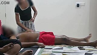 yo, flashing my hard cock right at that hot massage girl while she works