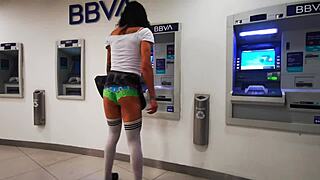 Latina Tranny Flashes Perfect Ass Under Miniskirt on Cablebus