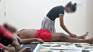 yo, flashing my hard cock right at that hot massage girl while she works