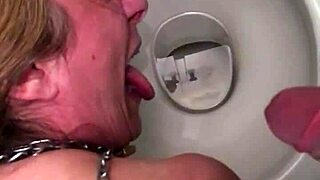 My slave whore gets humiliated in the filthy pissoir