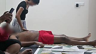 yo, flashing my hard cock right at that hot massage girl while she works