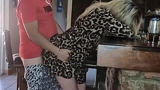 blonde bends over dress up heels for rough doggystyle pounding cum blasts her huge fat ass